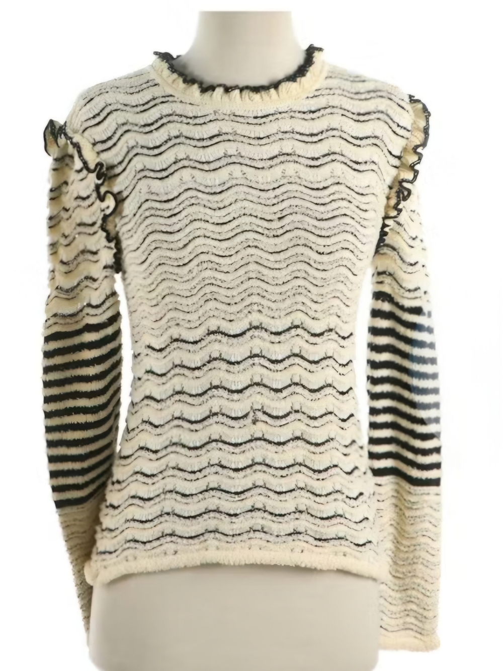 Ulla Johnson Wave Knit Ruffle Shoulder Long Sleeve Sweater - M (100% Cotton)